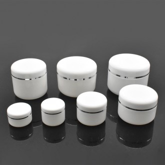 Empty white unguent jars cosmetic cream container with silver line 10ml 20ml 30ml 50ml 100ml 150ml 250ml 10g 30g 50g 1oz 3oz 8oz