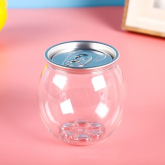 200ml Small Clear PET Ball Sphere Bottles Plastic Boba Tea Cans with Easy Open Lids Aluminium Covers Beer Can Kids Drinking Cups