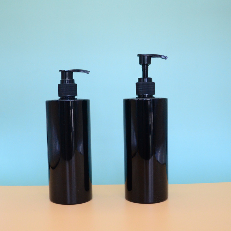 Refillable Unique Empty Black Bottles for Body Wash Boston Round PET Plastic Empty Shampoo and Conditioner Bottles of 500 ml 8oz