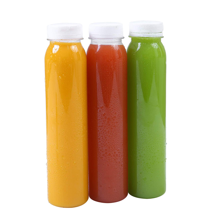 12 Oz Plastic Empty Juice Bottles Round Drink Containers with Lids for Storing Water or Homemade Beverages White lid