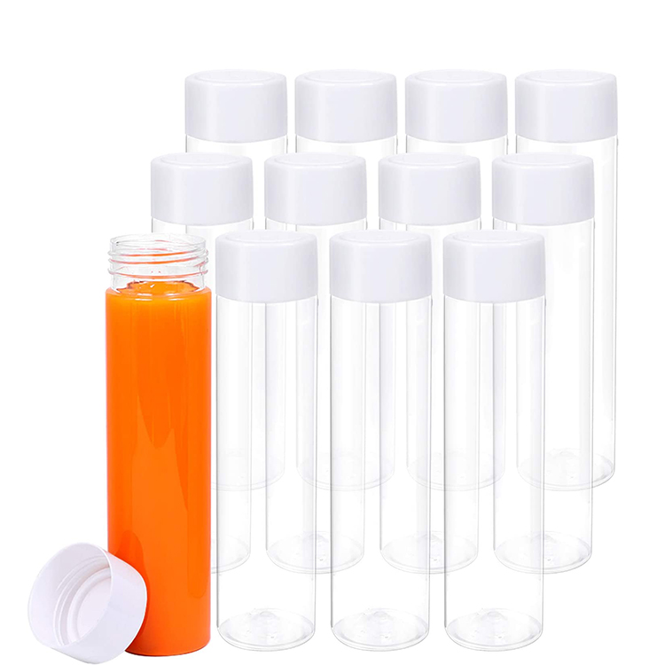 12 Oz Plastic Empty Juice Bottles Round Drink Containers with Lids for Storing Water or Homemade Beverages White lid