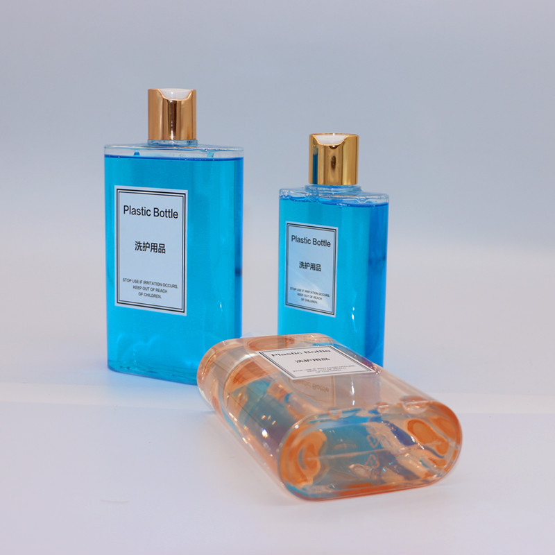 Luxury 200ml 250ml 300ml 500ml Flat Square PETG Lotion Shampoo Bottle With Gold Silver Pump Dispenser Flip Top Cap