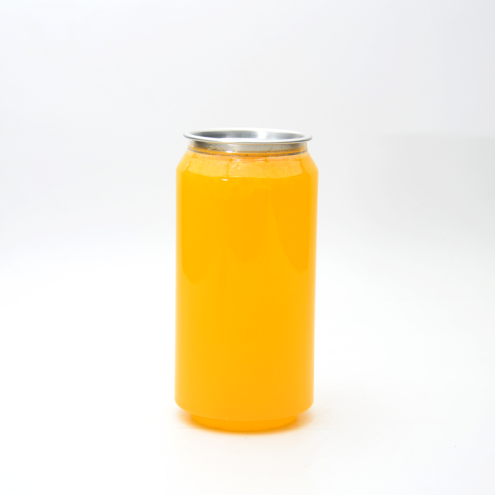 Wholesale 11oz/330ml Transparent Plastic Beverage Can with Aluminum Easy Open Pop Top Lid