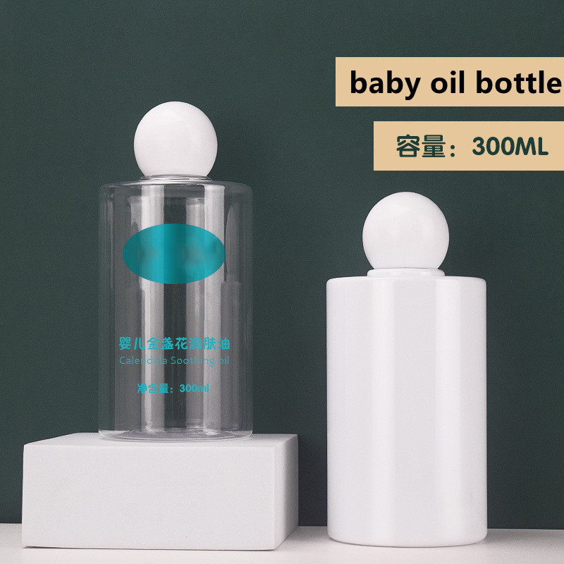 Custom Round Baby Oil Bottle Ball Cap 250/300ml Flat Shoulder Plastic Toner Baby Care Body Oil Empty Bottle Packaging Dispenser