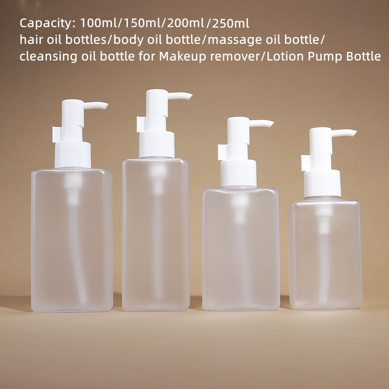 100ml 150ml 200ml 250ml Matte Plastic Clear frosted sandblast square Makeup remover oil bottle Lotion bottle Body lotion bottle