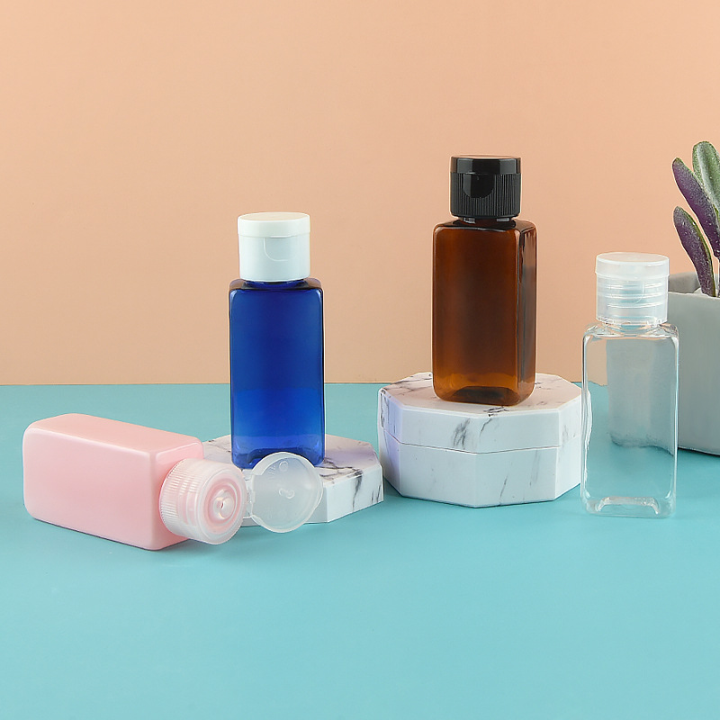 Mini 30ml Plastic pet Bottle Empty Shampoo and Conditioner Bottles Packaging Dispenser for Hotel Square Oil Bottle with Flip Cap