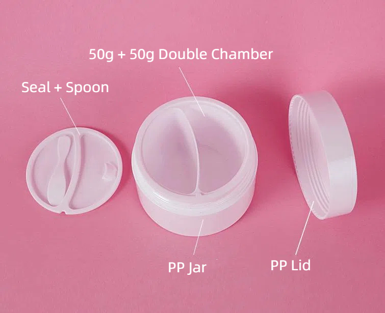 Creative New Double Chamber 2 in 1 50g + 50g Cosmetics Day Night Cream Jar Eye Serum Jar plastic jar with lid spoon seal 100g