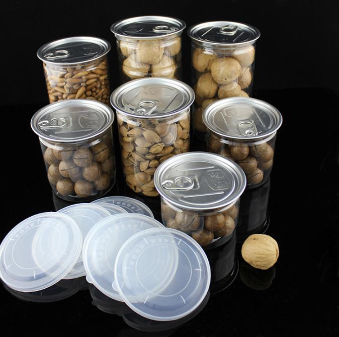 Custom 250ml 500ml empty cans for foods Transparent plastic cans with lids Caps soda pop cans for juice coffee candy sweets nuts