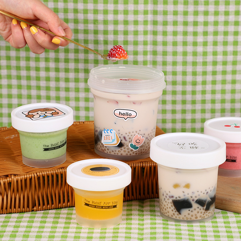 Disposable 200ml 300ml 500ml 700ml 100ml Ice Cream Container and Packaging PP Cup Jar Tubs with Lid Ice Cream Bowl Plastic