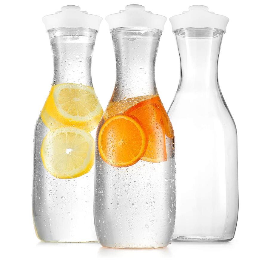 32 Oz Round Carafe Pitchers for drinks Juice Water Tea Milk Lemonade Beverage Clear Pitcher Plastic with lid