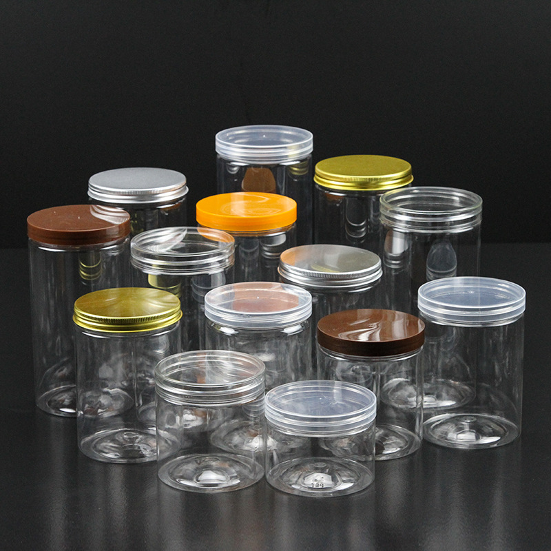 600ml 700ml 900ml 1000ml 1200ml Bulk PET Empty Round Food Container Storage Candy 10cm Wide Mouth Clear Plastic Jars