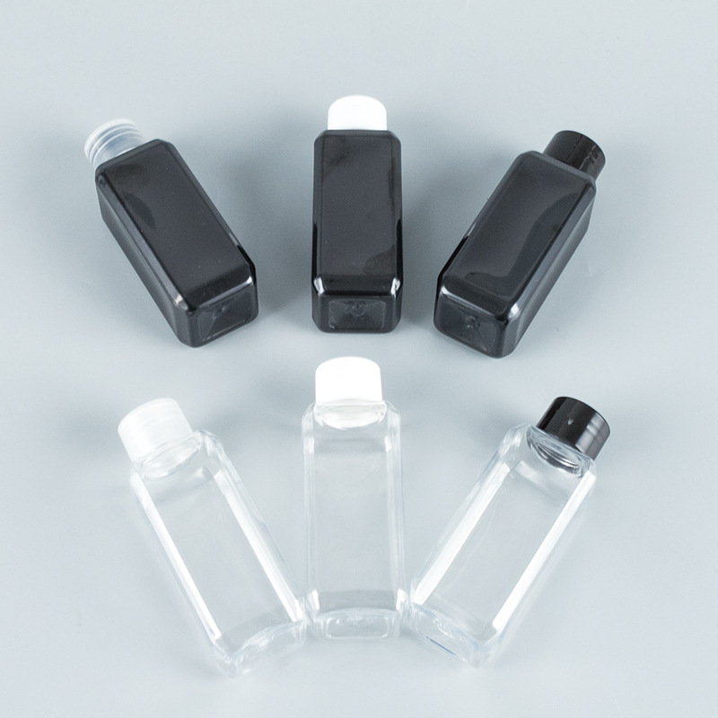 Small Capacity 50ml 100ml 150ml PET Square Rectangle Shampoo Spray Pump Lotion Bottle Cosmetic Travel Black Squeeze Bottle