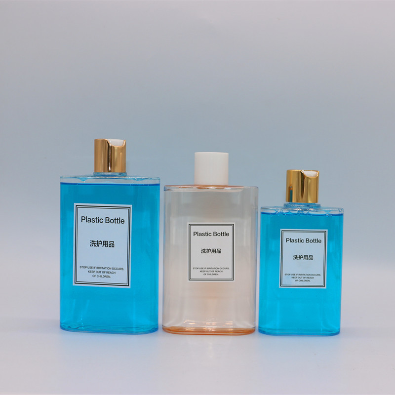 Luxury 200ml 250ml 300ml 500ml Flat Square PETG Lotion Shampoo Bottle With Gold Silver Pump Dispenser Flip Top Cap
