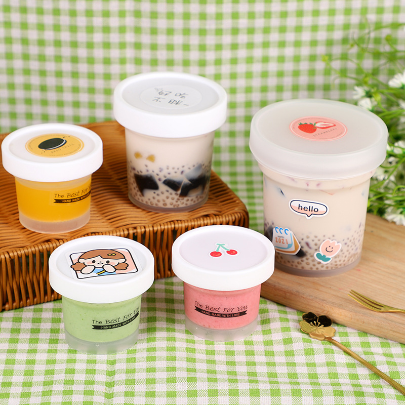 Disposable plastic dessert yogurt cream cup pet cylinder PP jar with lid custom label