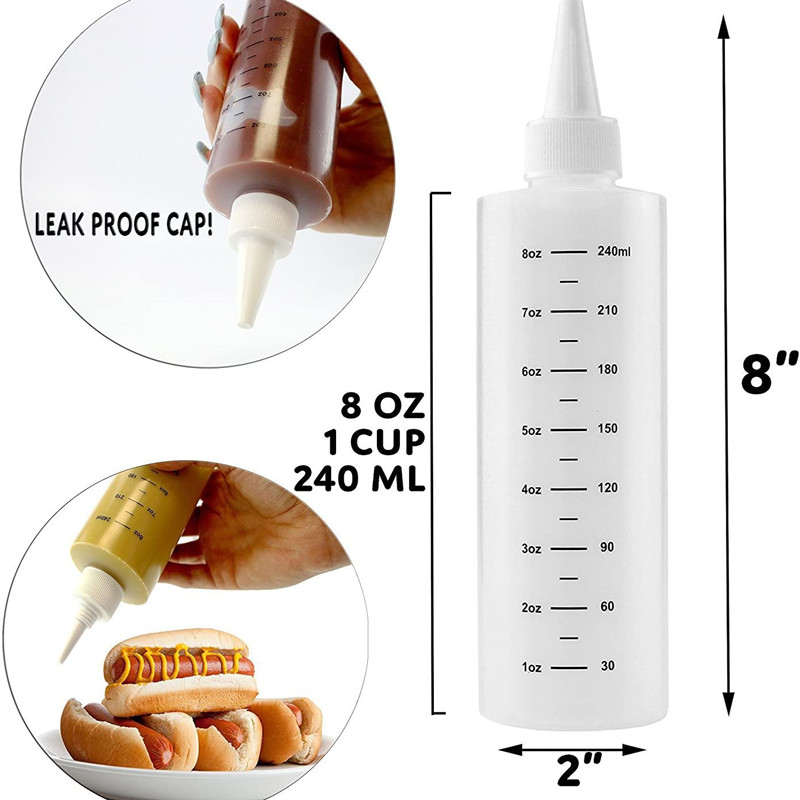 Clear Dispenser Plastic Squeeze Bottle with Graduated Measurements Scale 8oz 16oz Squirt Condiments Squeeze Bottles Twist Caps