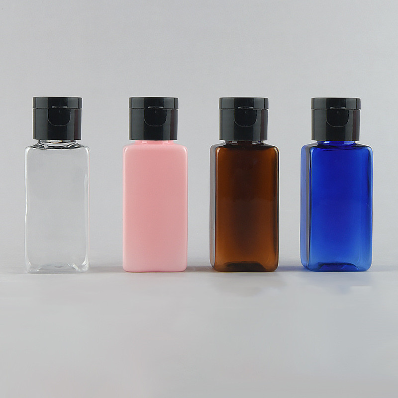 Mini 30ml Plastic pet Bottle Empty Shampoo and Conditioner Bottles Packaging Dispenser for Hotel Square Oil Bottle with Flip Cap