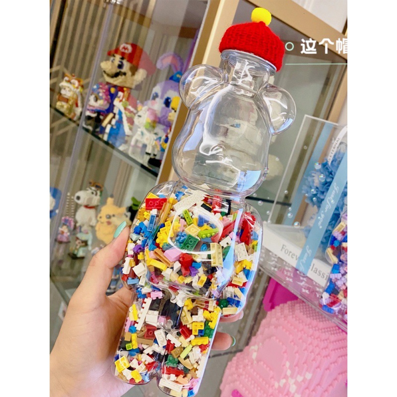350ml 500ml 700ml Plastic Teddy Bearbrick Bottle Stash Gummy Bear Jars for Candy Chocolate Packaging with Lids for Food Storage