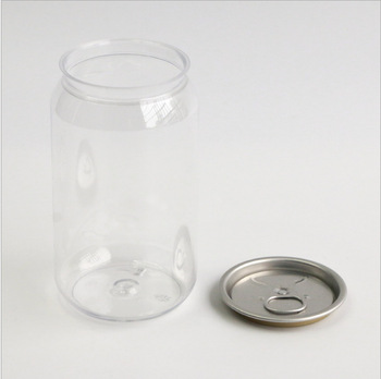 Wholesale 11oz/330ml Transparent Plastic Beverage Can with Aluminum Easy Open Pop Top Lid