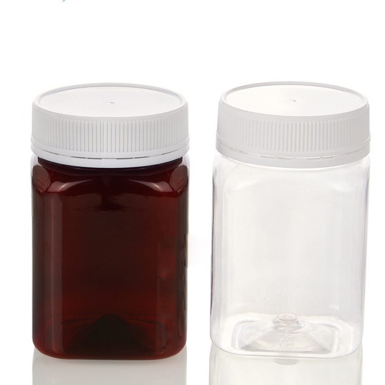 Food grade honey empty bottle 150ml 250ml clear plastic syrup butter container square jar with PP lid
