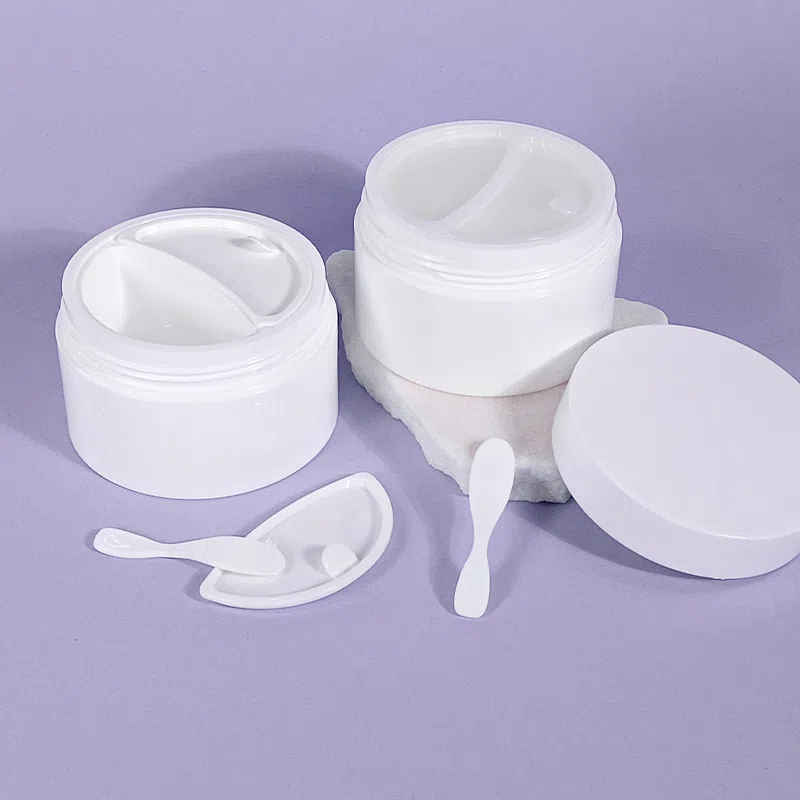New Double 50g + 50g plastic jar with lid spoon seal 2 in 1 cosmetics face cream eye serum mask jar container 100ml 100g PP Jar