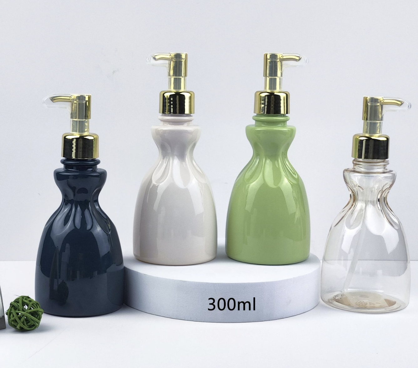 Unique 300ml High-end Body Lotion Bottle Slim Waist Body Shower Gel Shampoo Bottle Hotel Press lotion pump bottle with gold top