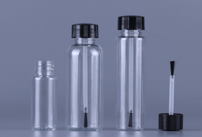 Transparent plastic PET clear bottle with brush Mini PET Nail Polish Glue Bottle With Brush Cap