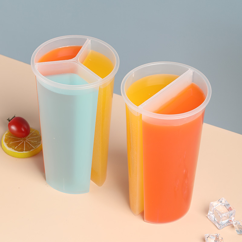 700ml/24oz Disposable PP Plastic Double Shared Compartments Twin Split Cup with Lid for Slushie Juice Boba Bubble Tea Drink Cup