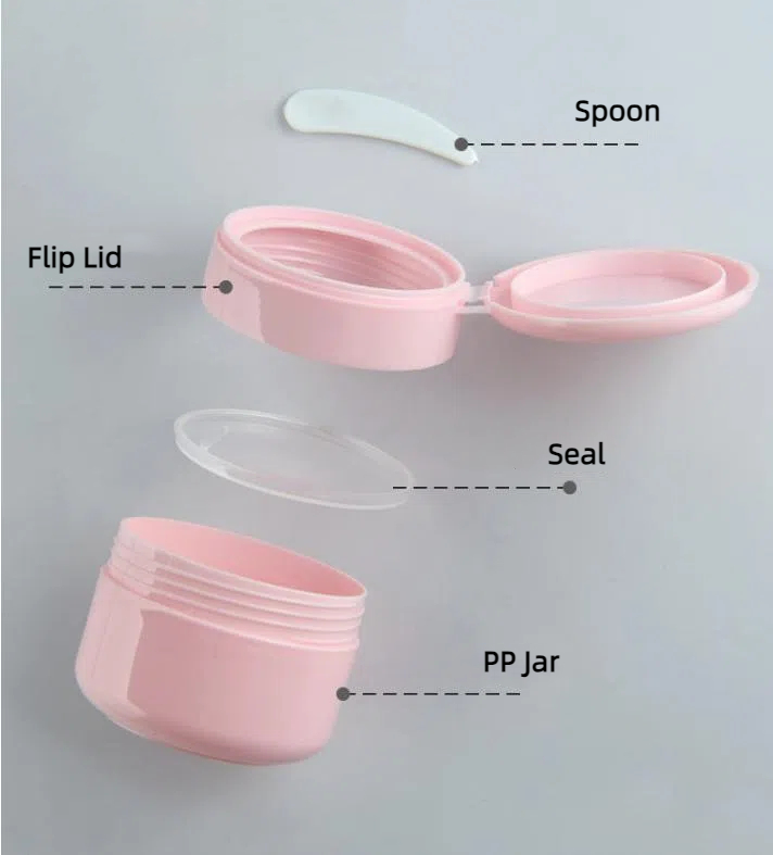 Wide Mouth 100g 150g Cute Pink White Plastic PP Jar Flip Top Cap Scrub Cream Jars With Lids Black Powder Mask Jars With Spoon