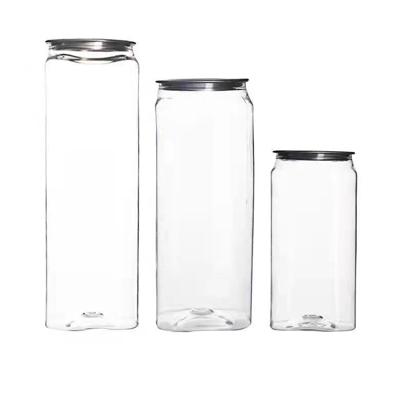 Clear PET Plastic Square Soda Cans Bottle with Lid Drinks Coffee Cup Sealing Machine 250ml 300ml 350ml 450ml 500ml 550ml 600ml