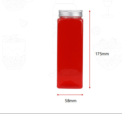 Empty Square Shape Food Grade Disposable PET Plastic Beverage Bottle with Screw Lids Fresh Fruit PET Plastic Juicer Bottle