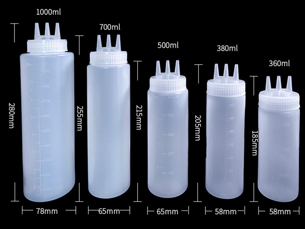 360ml 500ml 700ml 1000ml Plastic Squeeze Bottles 3 Holes Squirt Container for Spice, Mustard, Ketchup, Salad Dressing Sauce