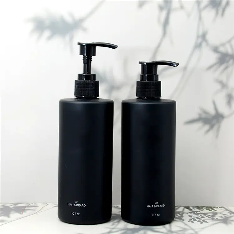 Shinning Gold Logo Matt Black Plastic Bottles And Plastic Jars For Body Wash Bottle Shampoo Packaging Hair Cream Wax