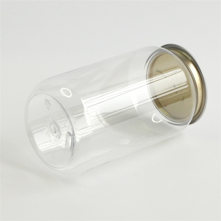 Wholesale 11oz/330ml Transparent Plastic Beverage Can with Aluminum Easy Open Pop Top Lid