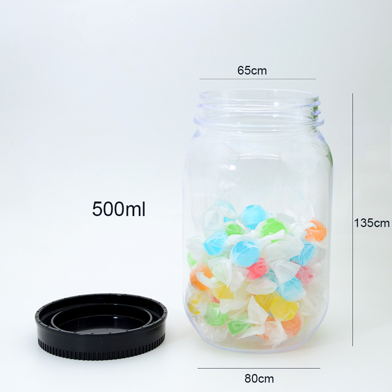 Reusable 16 oz Plastic Clear Mason Jars with Black Lids Regular Wide Mouth Bubble Tea Boba Mason Jar Disposable Cup with Straw