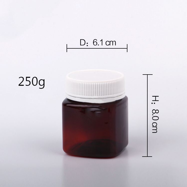 Food grade honey empty bottle 150ml 250ml clear plastic syrup butter container square jar with PP lid