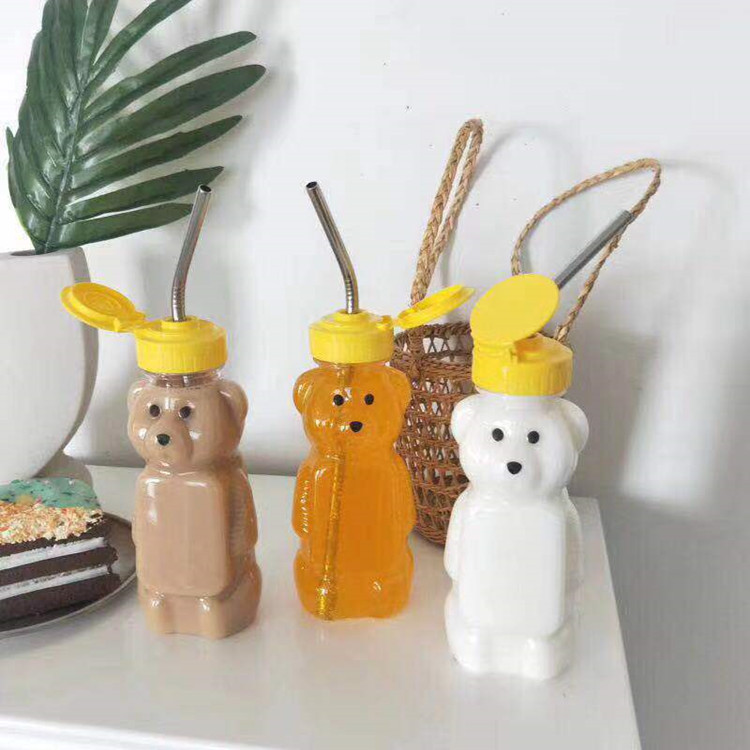 2oz Small Plastic Honey Jar 250ml 500ml Mini Squeeze Honey Bear Bottles Packaging Honey Bear Container Jar with Flip Top Caps