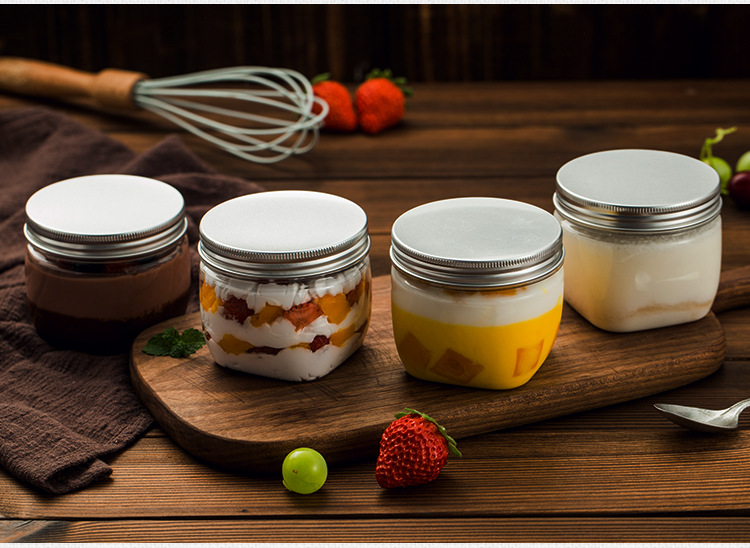 320ml Disposable Plastic Mousse Bottle Pudding Jars Yogurt Containers Ice Cream Packaging Square Dessert Cup with Aluminium Lids