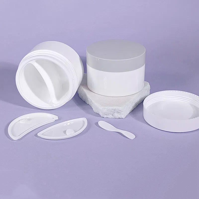 New Double 50g + 50g plastic jar with lid spoon seal 2 in 1 cosmetics face cream eye serum mask jar container 100ml 100g PP Jar