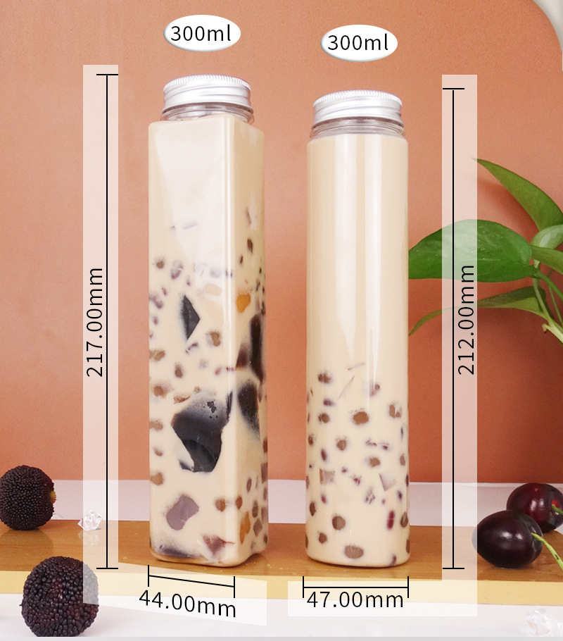 10oz Tall Cylinder Disposable Sports Drink Bottle 300ml Circle PET Bottle Juice Boba Tea Packaging Containers with Aluminium Cap