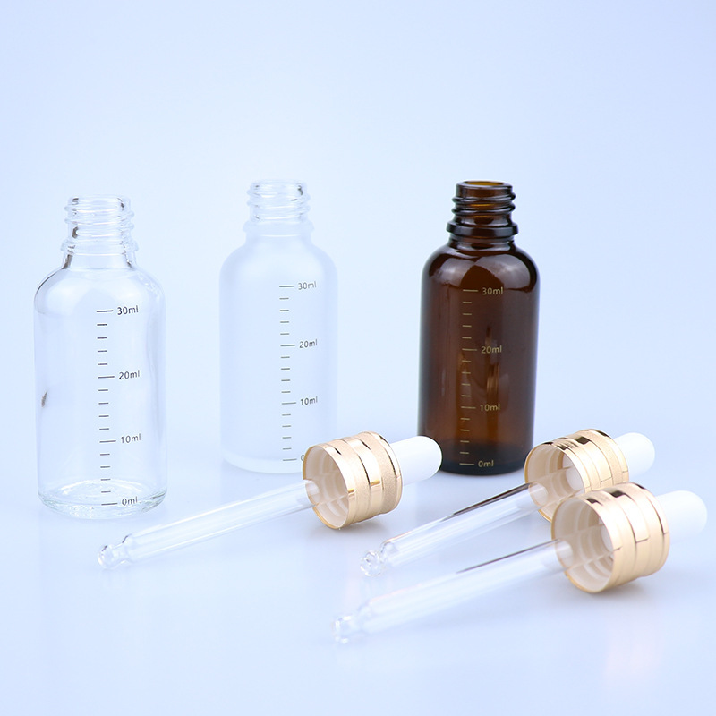 10ml 15ml 30ml 50ml Cosmetic Sample Vial Mini Plastic Glass Dropper Bottle Essential Oil Serum Bottle with Gold White Pipette