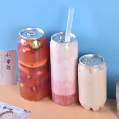 PET Disposable Drink Bottle Plastic Pop Can Transparent Sealed Bottle Packaging Can Milk Tea Food Packaging Bottle