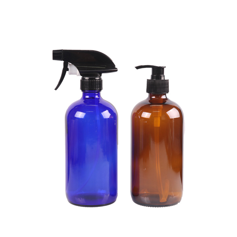 Eco friendly 500ml 16oz Amber Clear Matt Black Silicone Sleeve Empty Boston Round Plastic Spray Bottle with Trigger Spray