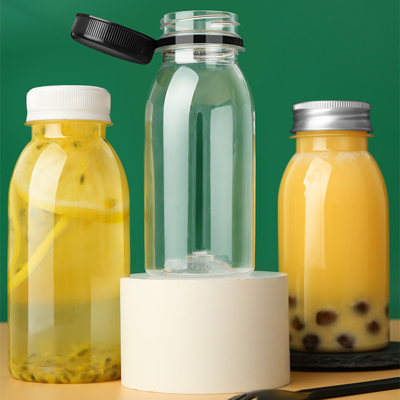 Clear Empty Food Grade PET Plastic Bottles for Juice Filling 12oz 350ml Round Shape Beverage Milk Tea Bottles with Cap