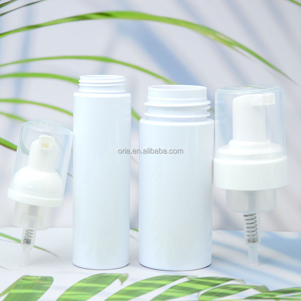 Foam Lotion Bottle 150ml 200ml Cosmetics Clean Jar Customized Logo Packaging with press flower Cap for Skin Care Lotion Cream