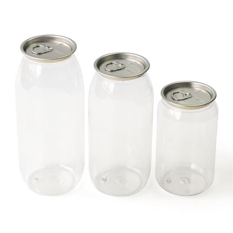 Wholesale 11oz/330ml Transparent Plastic Beverage Can with Aluminum Easy Open Pop Top Lid