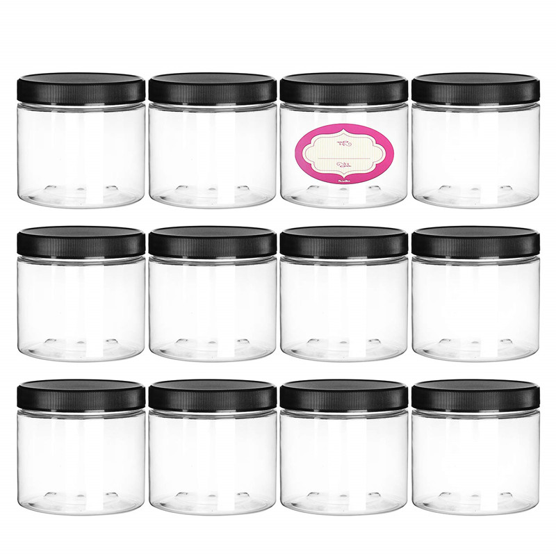 4oz 8 oz 16oz plastic jars containers with black lids to storage gift Cranberry Chutney Sauce fruit jam, peanut butter paste