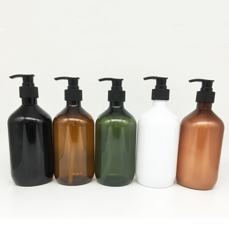 luxury skincare 300ML 500ml 12oz 16oz round oblique shoulder shampoo bottle lotion bottle green pet plastic body wash bottles