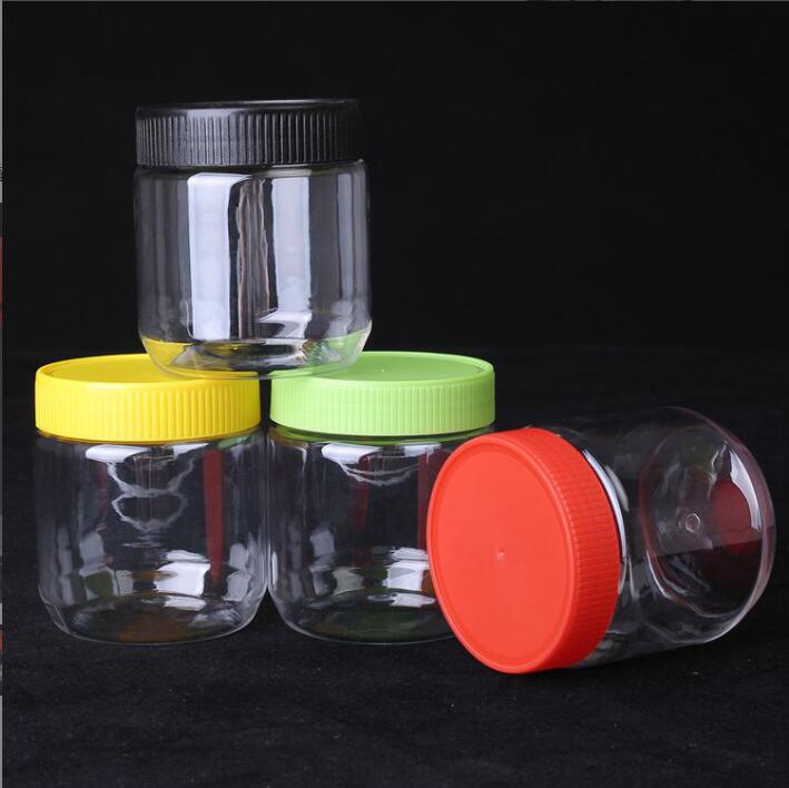 colorful pill jar honey sugar herb peanut butter sweet PET /PE plastic containers jar with pull-tab cover 8oz 10oz 12oz