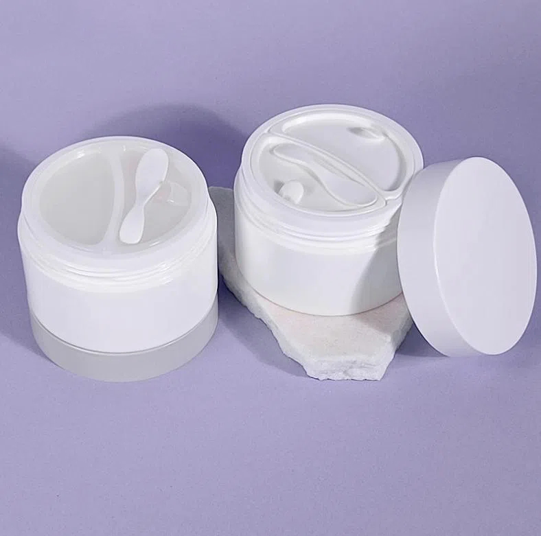 New Double 50g + 50g plastic jar with lid spoon seal 2 in 1 cosmetics face cream eye serum mask jar container 100ml 100g PP Jar