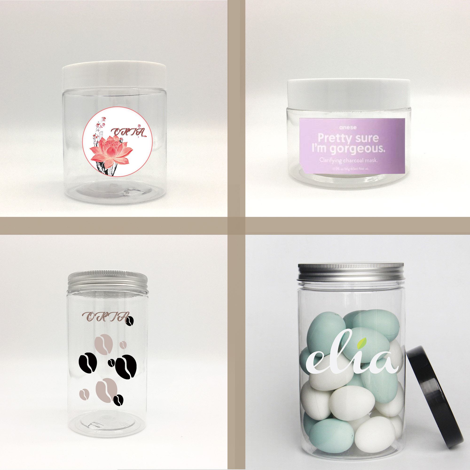 Clear Empty 16oz 500ml 8oz 250ml Plastic Storage Jar with Plastic Lid for Bath Salt Round Air Tight Bath Salt Scrub Container